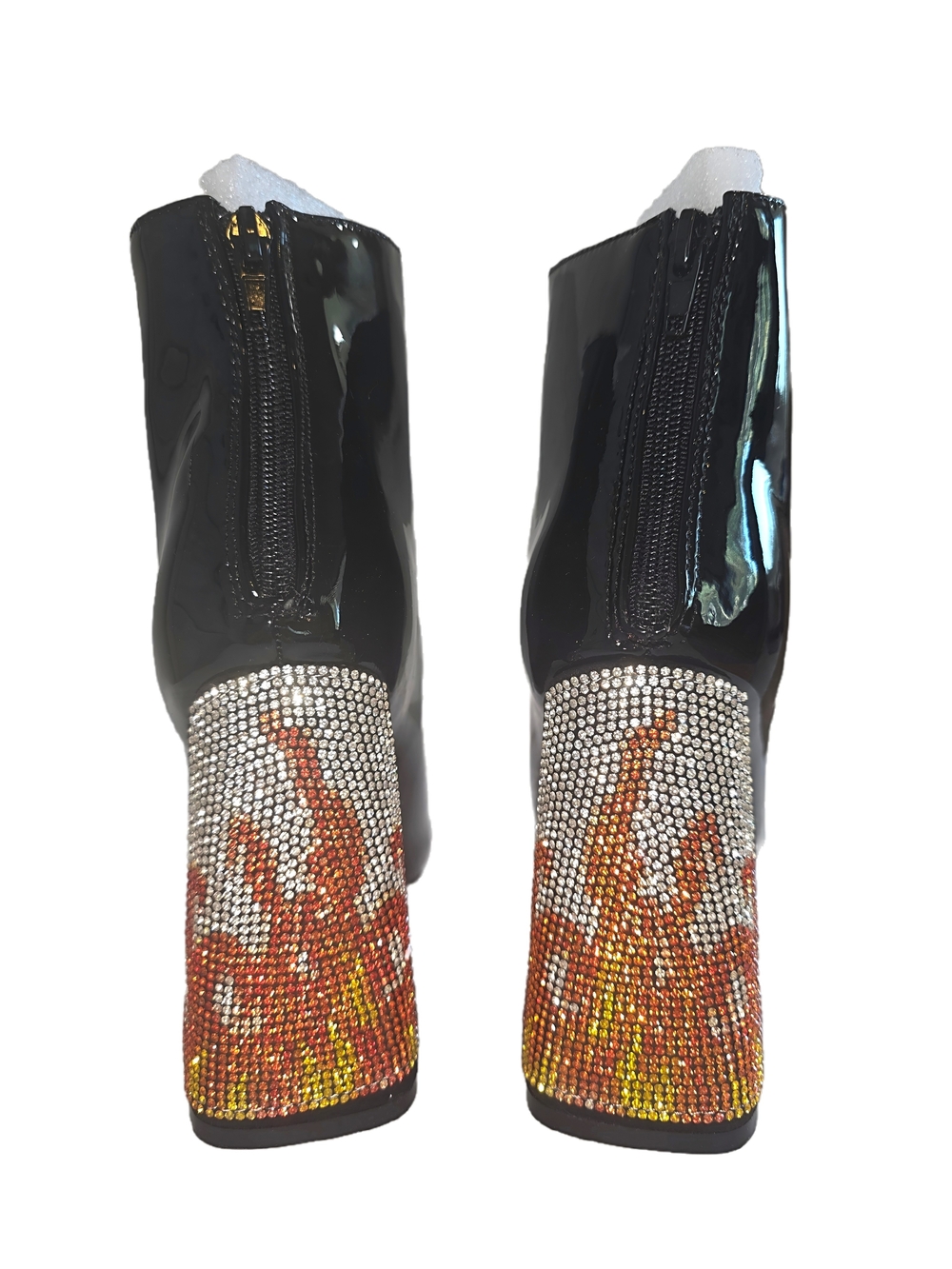 NWT Dolls Kill Rhinestone Flame Heel Patent Boots Sz 6.5